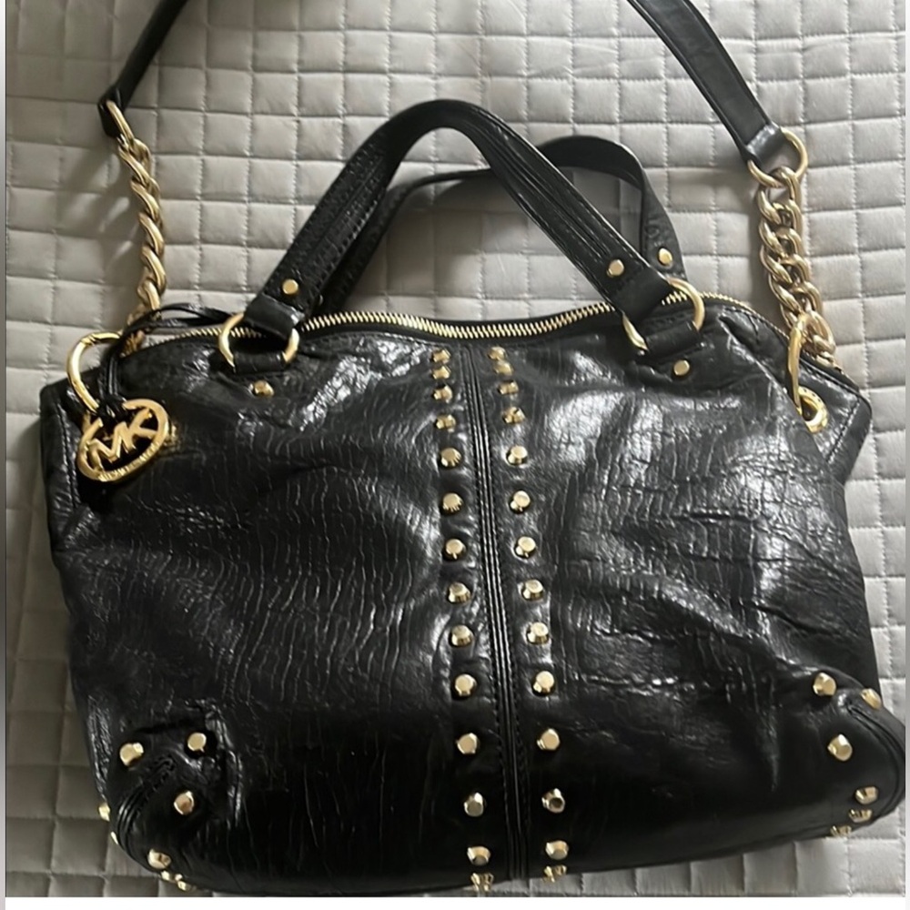 Michael Astor Kors Studded Black Chained Shoulder Handbag - Picture 2 of 7